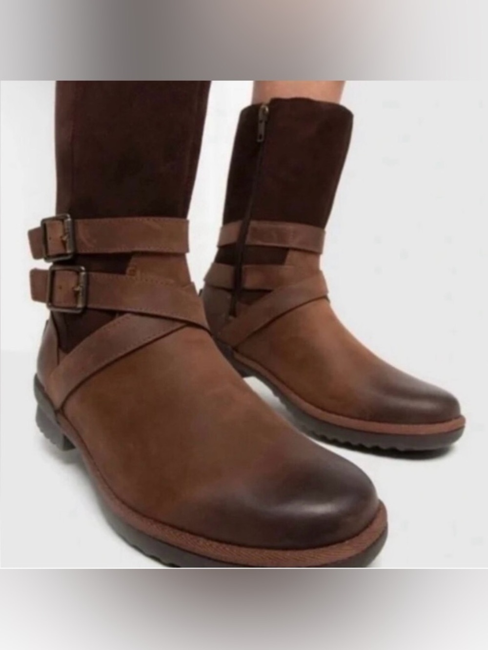 UGG Brown Waterproof Lorna Bootie Brown and Cream Shearling Boots Size 7.5